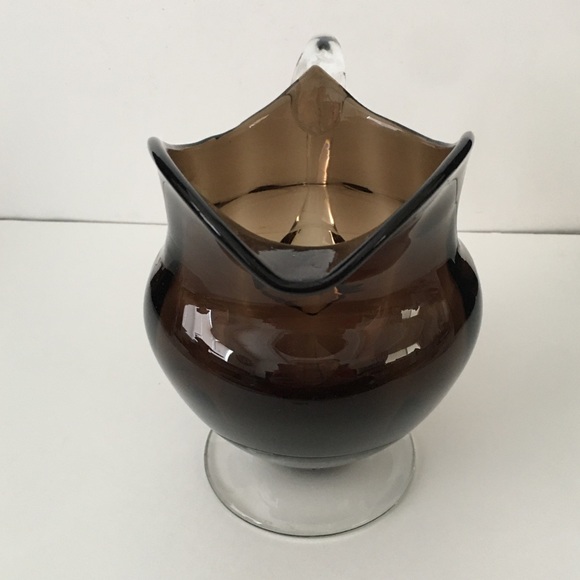 Pedestal Hand Blown Smoky Art Glass Pitcher. Applied Handles. Excellent - Picture 2 of 5